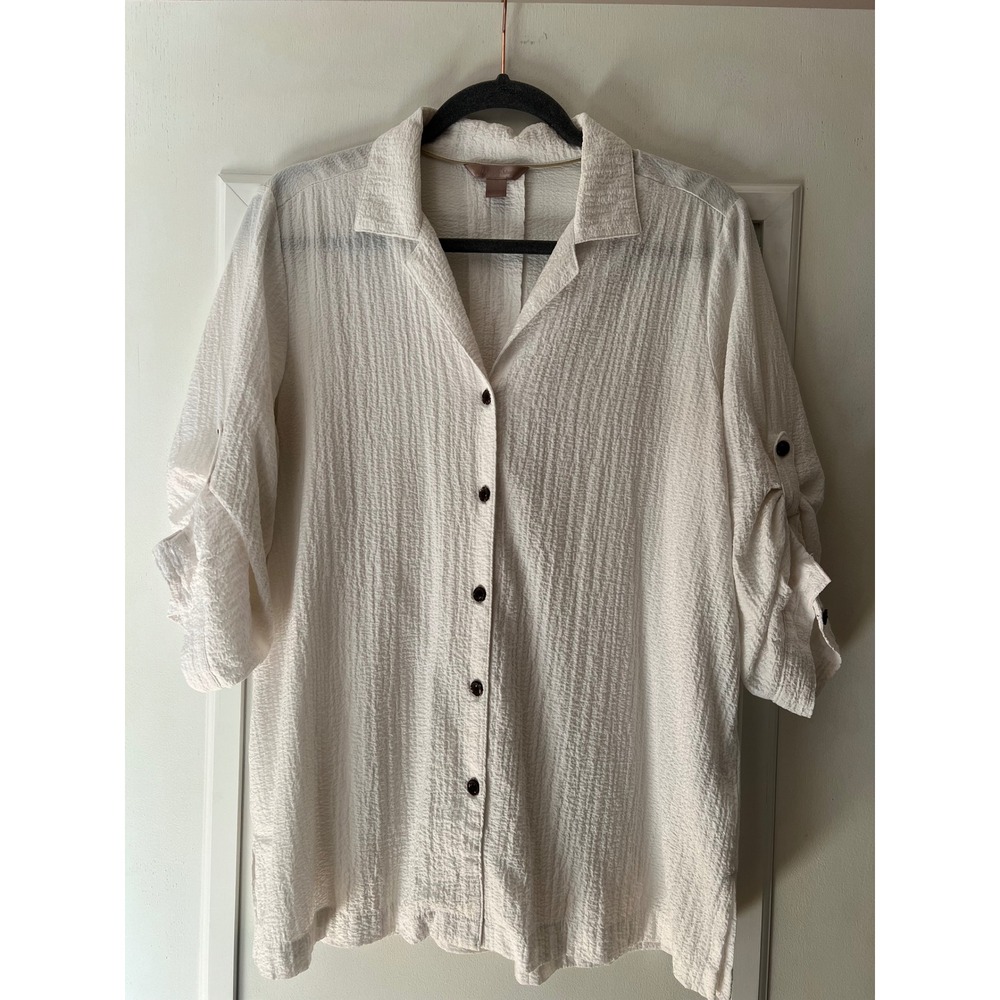 White Stag Arctic White Crinkle Roll Tab Button Down Shirt Size 8-10 44x27.5